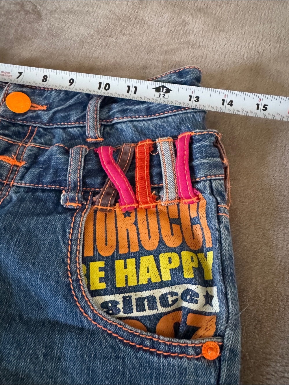 Rare Fiorucci J-SS 140 Y2K Harajuku Double Waist Graphic Jeans XXS XS - Picture 8 of 16